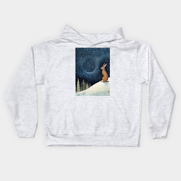 Moonlit Reverie: The Hare's Serenity Kids Hoodie by thewandswant